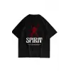 Siyah Oversize Spirit Baskılı Pamuklu Unisex Tshirt