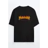 Siyah Trasher Baskılı Unisex Ovesize T-shirt