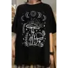 Siyah Unisex Moon Mantar Tişört