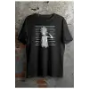 Siyah Unisex Rıck Baskı Oversıze Tshirt