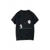 Siyah Yaz komik astronot baskı Tshirt üstleri grafik