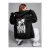 Skeleton & Letter Graphic Zip Up Hoodie Siyah