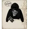 SKULL   Kadın Crop Kapşonlu Sweatshirt