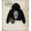 SKULL Kadın Crop Kapşonlu Sweatshirt