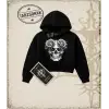 SKULL   Kadın Crop Kapşonlu Sweatshirt
