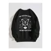 Slogan & Butterfly Print Pullover Siyah