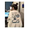Slogan & Cartoon Graphic Drop Shoulder Sweatshirt Beyaz