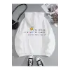 Slogan Graphic Drawstring Lined Kangaroo Pocket Hoodie Beyaz