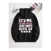 Slogan Graphic Zip Up Drawstring Lined Hoodie Siyah