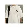 Smile Baskılı Beyaz Unisex Oversize
