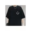 Smile Baskılı Siyah Unisex Oversize