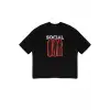 Social Baskılı Siyah Unisex Oversize