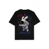 Space Bunny Siyah Oversize Unisex T-shirt