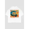 Spectrum Baskılı Beyaz Oversize Unisex