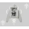 Stay Cool Kedi Baskılı Kapşonlu Crop Sweatshirt