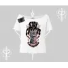 Stay Curious Kedi Baskılı Kayık Yaka Tshirt