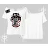 Stay Curious Kedi Baskılı Kayık Yaka Tshirt
