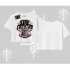 Stay Curious Kedi Baskılı Oversize Crop Tshirt