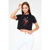 Tango Siyah Crop Top  T-Shirt