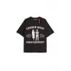 UNDER NEW MANAGEMENT Unisex Oversize Yazılı Tshirt SİYAH