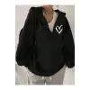 Ünisex Basic Slim Fit Kapüşonlu Fermuarlı Cepli Sweatshirt Nar Çiçeği Siyah