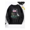 Unisex Belief Baskılı Oversize Bisiklet Yaka Sweatshirt Siyah