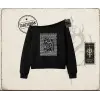 Unisex Blah Blah Blah Kadın Kayık Yaka Sweatshirt Beyaz