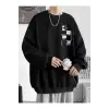 Unisex Bravely Baskılı Oversize Bisiklet Yaka Sweatshirt Siyah