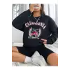 Unisex Calıfornıa Baskılı Oversize Kapüşonlu Sweatshirt Siyah