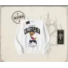 Unisex California Bear Oversize Unisex Bisiklet Yaka Sweatshirt Beyaz