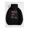 Unisex Deeper Baskılı Oversize Kapüşonlu Sweatshirt Siyah