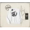Unisex Discoball Oversize Unisex Bisiklet Yaka Sweatshirt Beyaz