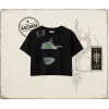 Unisex Distraction Kadın Crop Tişört Beyaz