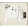 Unisex Dreamer Kadın Crop Polo Yaka Yarım Fermuarlı Sweatshirt Beyaz
