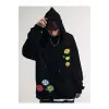 Unisex Emoji Özel Baskılı Kapüşonlu Oversize Sweatshirt Siyah