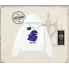 Unisex First Class Kadın Crop Kapşonlu Sweatshirt Beyaz