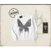 Unisex Fly Zone Oversize Unisex Bisiklet Yaka Sweatshirt Beyaz
