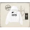 Unisex Gothic Ruthless Kadın Crop Kapşonlu Sweatshirt Beyaz