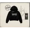 Unisex Gothic Ruthless Kadın Crop Kapşonlu Sweatshirt Beyaz