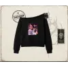 Unisex Hannah Montana Kadın Kayık Yaka Sweatshirt Beyaz