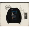 Unisex Harajuku Girl Oversize Unisex Bisiklet Yaka Sweatshirt Beyaz