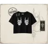 Unisex İskelet El Kadın Crop Tişört Beyaz