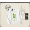Unisex Kuzu Kulağı Oversize Unisex Bisiklet Yaka Sweatshirt Beyaz