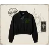 Unisex Lets Go Back Kadın Crop Polo Yaka Yarım Fermuarlı Sweatshirt Beyaz