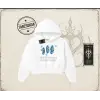 Unisex Madness Never Ends Kadın Crop Kapşonlu Sweatshirt Beyaz