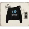 Unisex Madness Never Ends Kadın Kayık Yaka Sweatshirt Beyaz