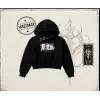 Unisex Pressure Kadın Crop Kapşonlu Sweatshirt Beyaz