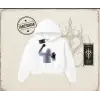Unisex Psycho Kadın Crop Kapşonlu Sweatshirt Beyaz