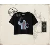 Unisex Psycho Kadın Crop Tişört Beyaz