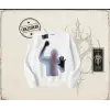 Unisex Psycho Oversize Unisex Bisiklet Yaka Sweatshirt Beyaz